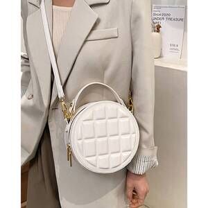 NEW ACCITY waffle pattern round canteen crossbody bag in cream